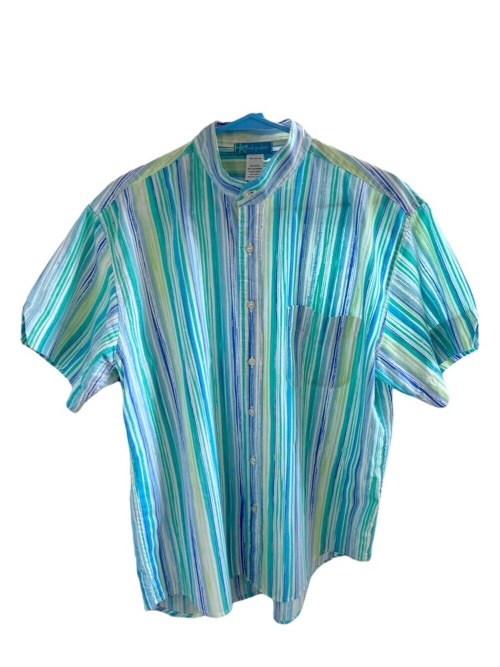 Fresh Produce Beachy Coastal Multi Stripe Button Down Tunic Short Sleeve Medium